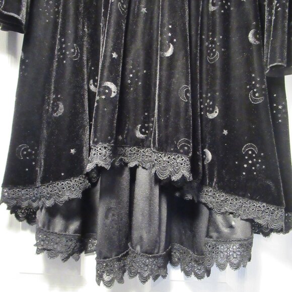 Plus Size 2X Coven Black Velvet Hooded Dress Spirit Stars Moon Celestial Witch - Picture 6 of 14
